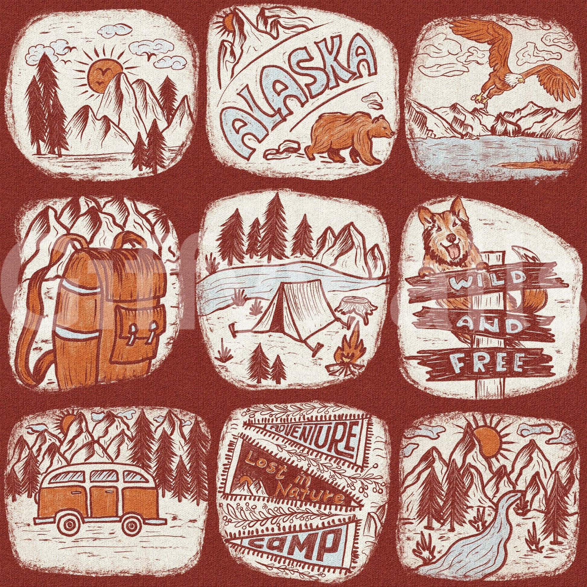 Brown Cream Wilderness Patches Wallpaper travel exploration theme.