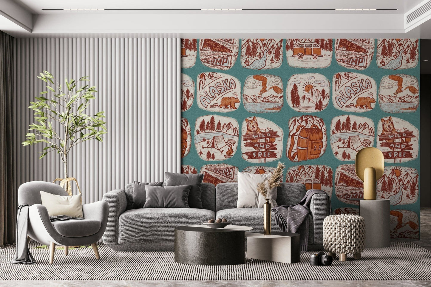 Wilderness Sketchbook, forest and mountain nature-inspired wallpaper for walls., GD6636