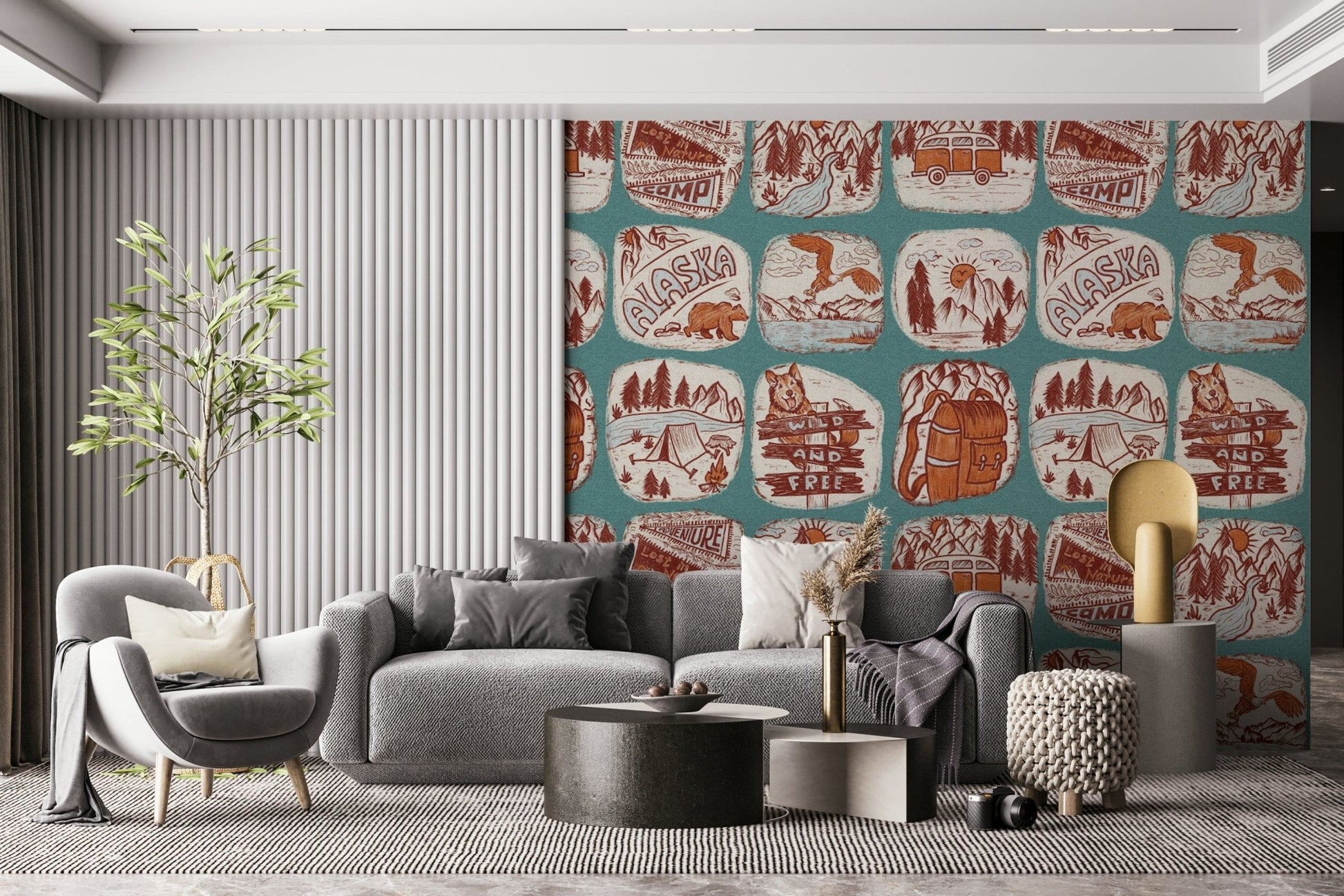 Wilderness Sketchbook, forest and mountain nature-inspired wallpaper for walls., GD6636