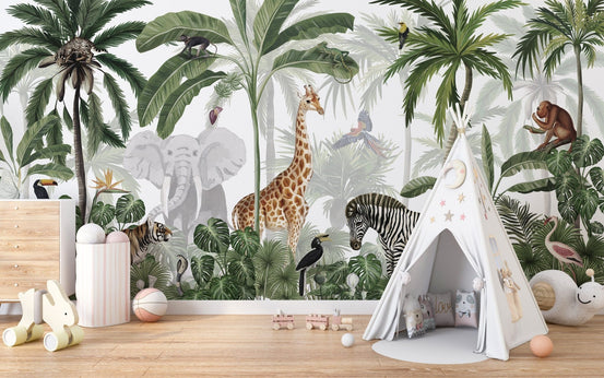Jungle Jive mural wildlife and greenery theme wallpaper KB37