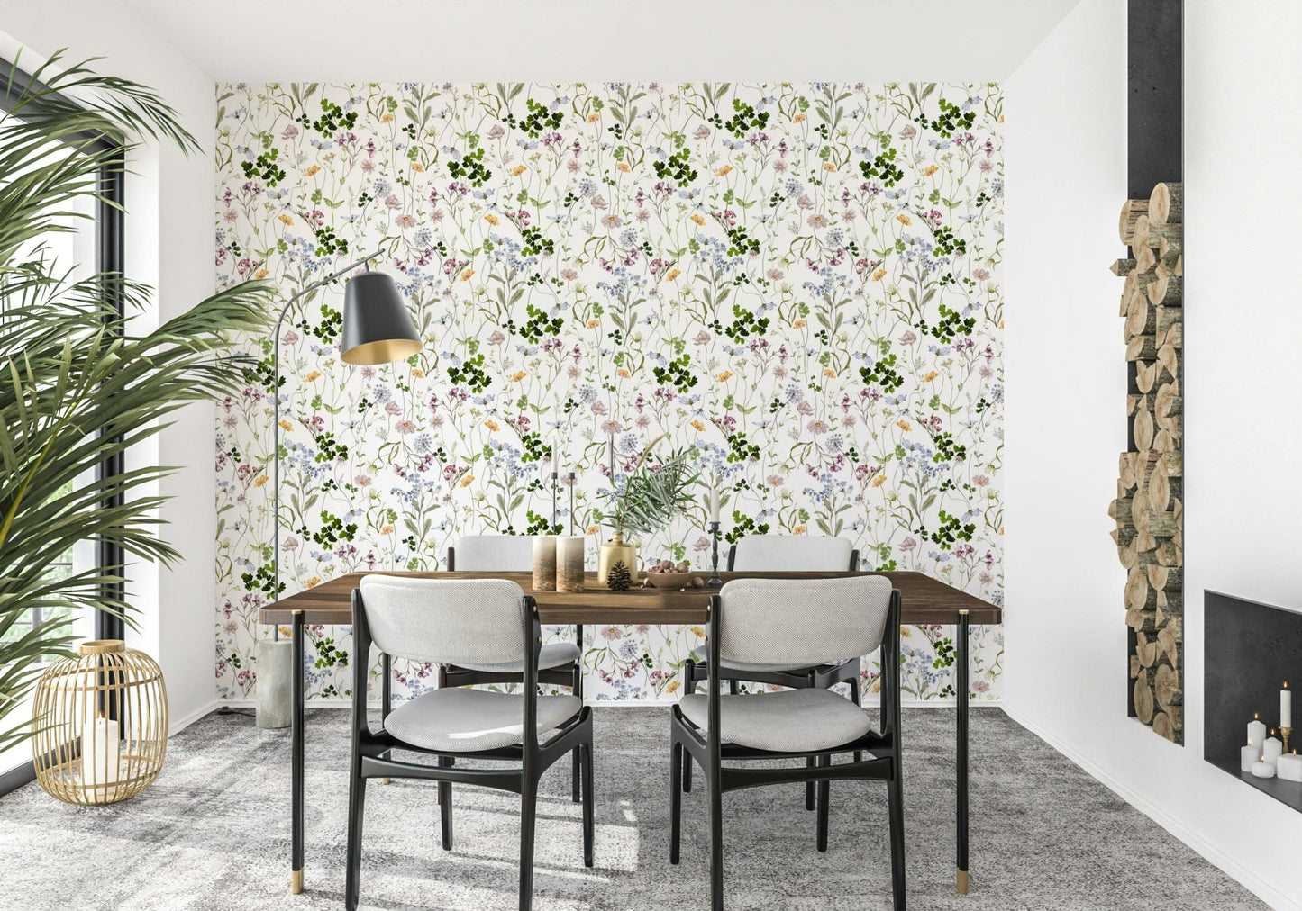 Nature-inspired meadow wallpaper with fine stems and petals for accent wall, GD7683