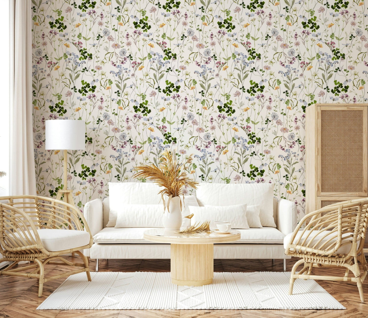 Wildflower wall mural with grasses and tiny flowers for seamless full wall, GD7683