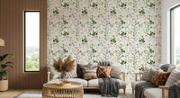Painterly wildflower wall mural in sage, cream and lavender for feature wall, GD7683