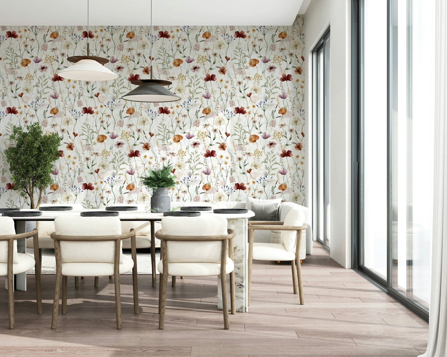 Wildflower Hues wallpaper: Watercolor meadow design.