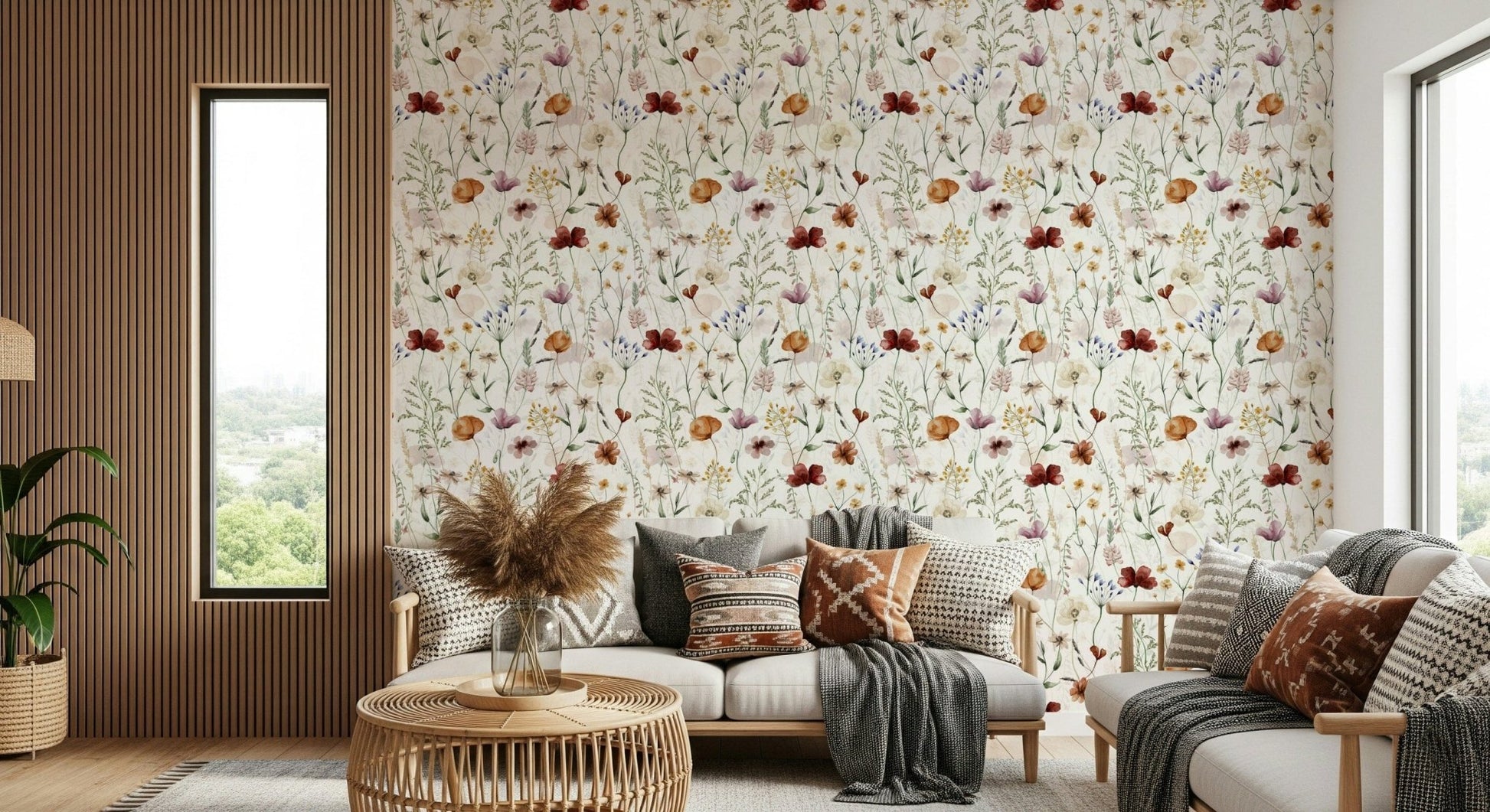 Wildflower Hues naturalistic floral graphic wallpaper.
