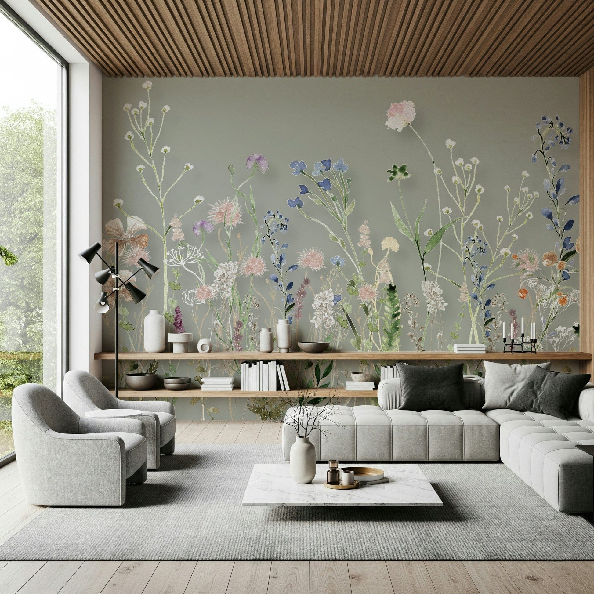 Wildflower Symphony mural featuring tall wispy plants wall mural.