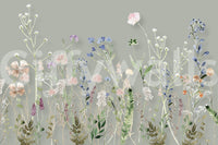 Wildflower Symphony wallpaper mural on a gray wall.