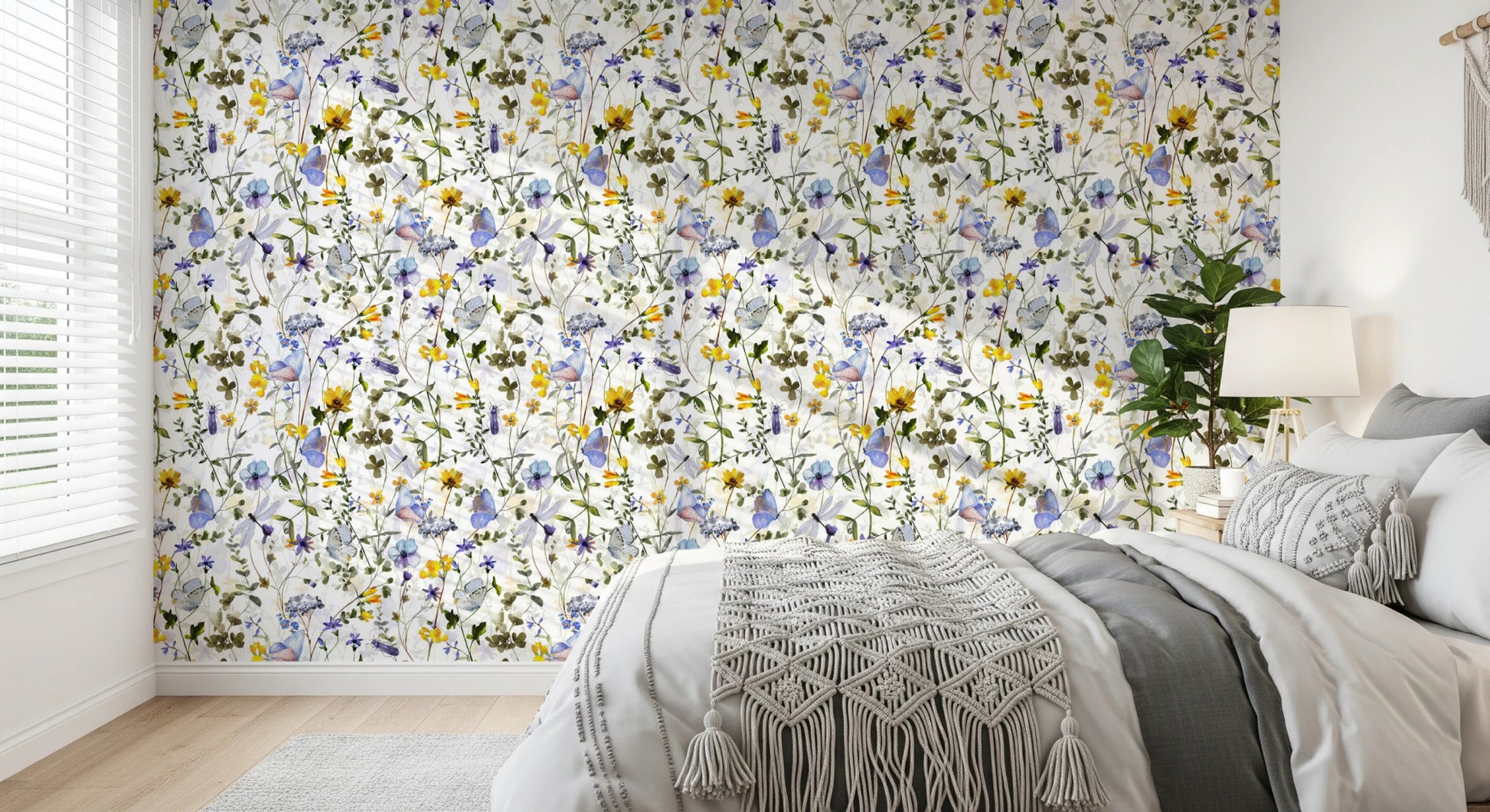 Uta Naumann wildflower wallpaper in soft blue tones