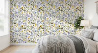 Uta Naumann wildflower wallpaper in soft blue tones