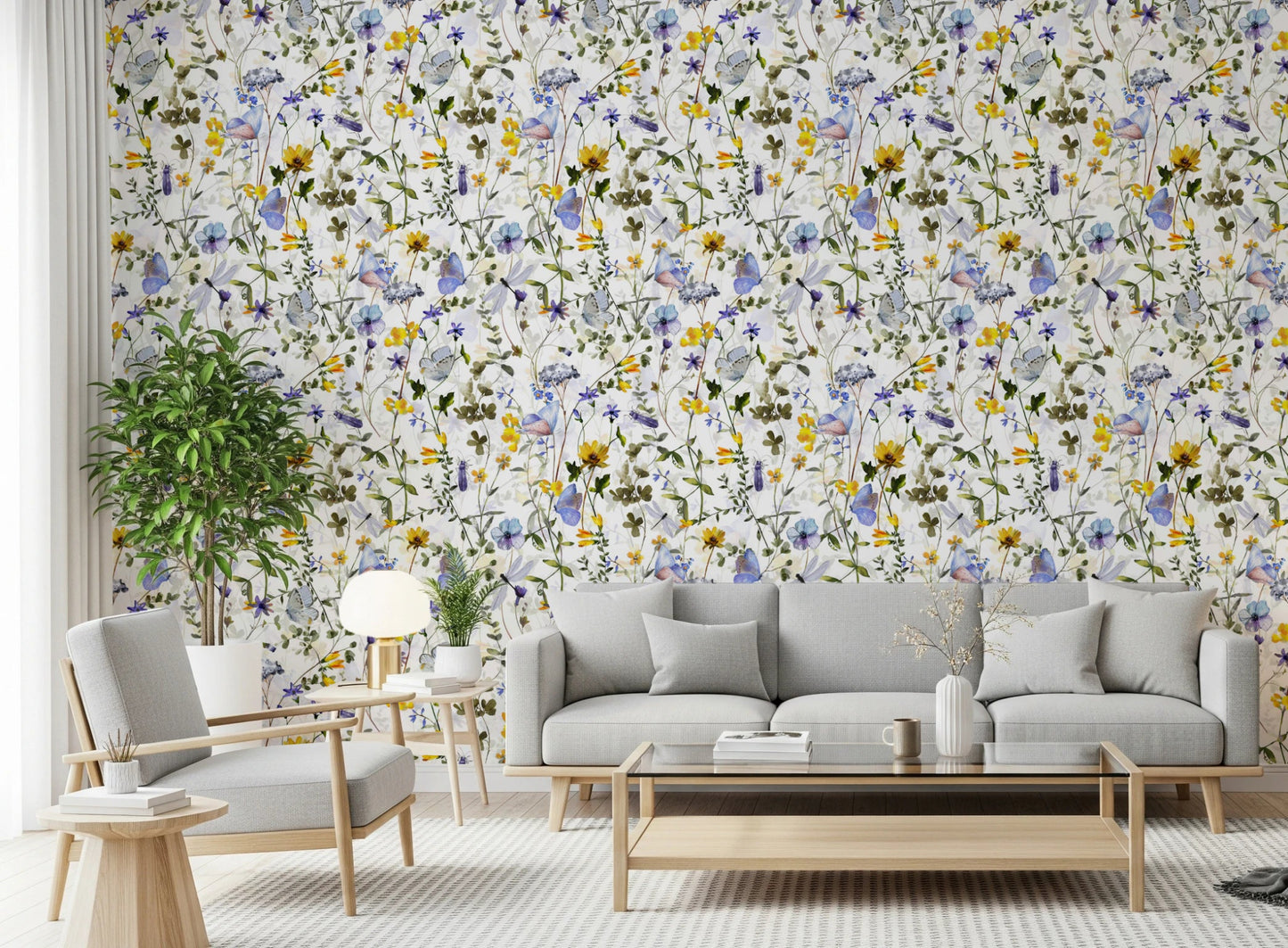 Wildflower Waltz wallpaper for calm living room walls