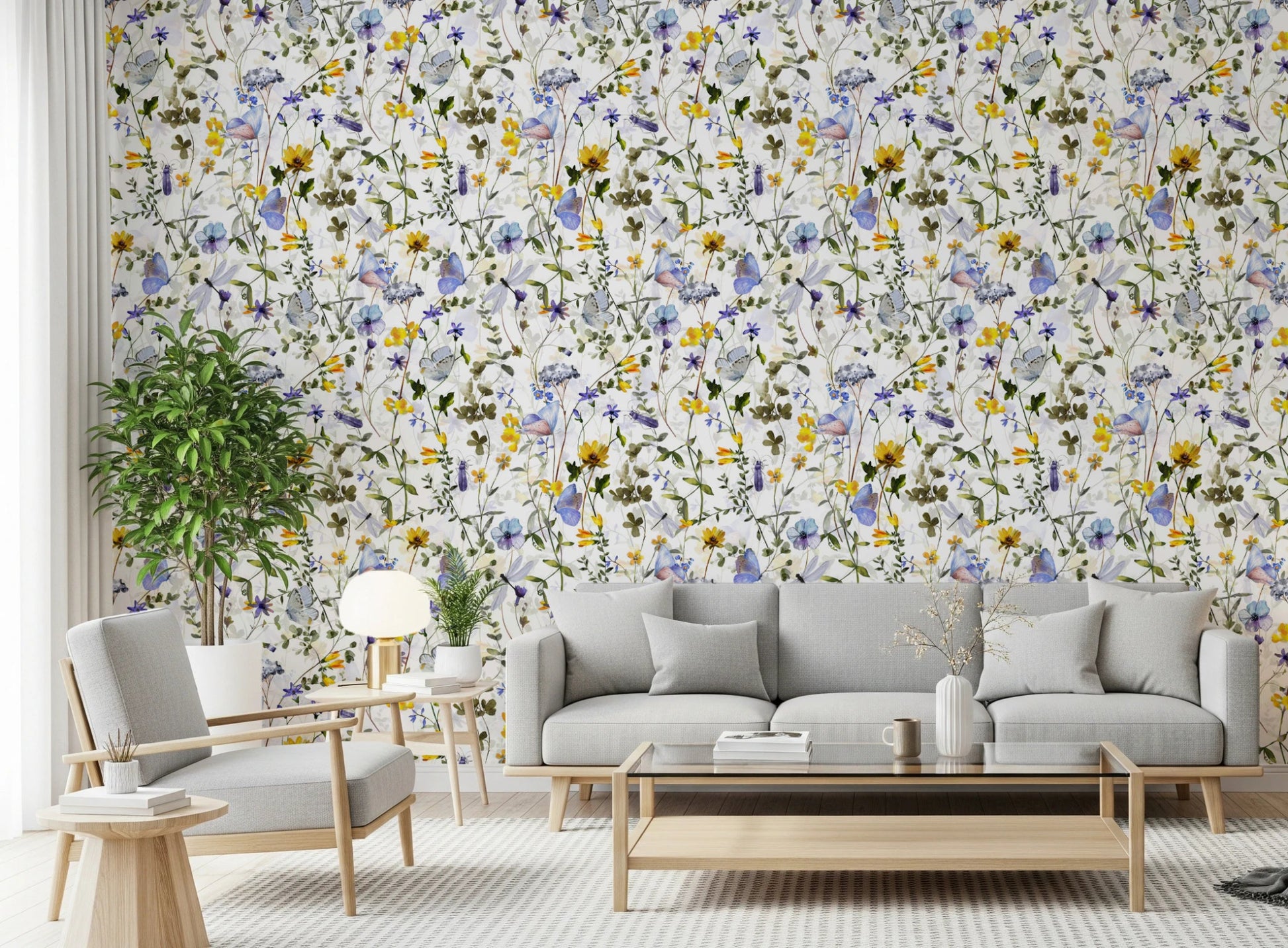 Wildflower Waltz wallpaper for calm living room walls