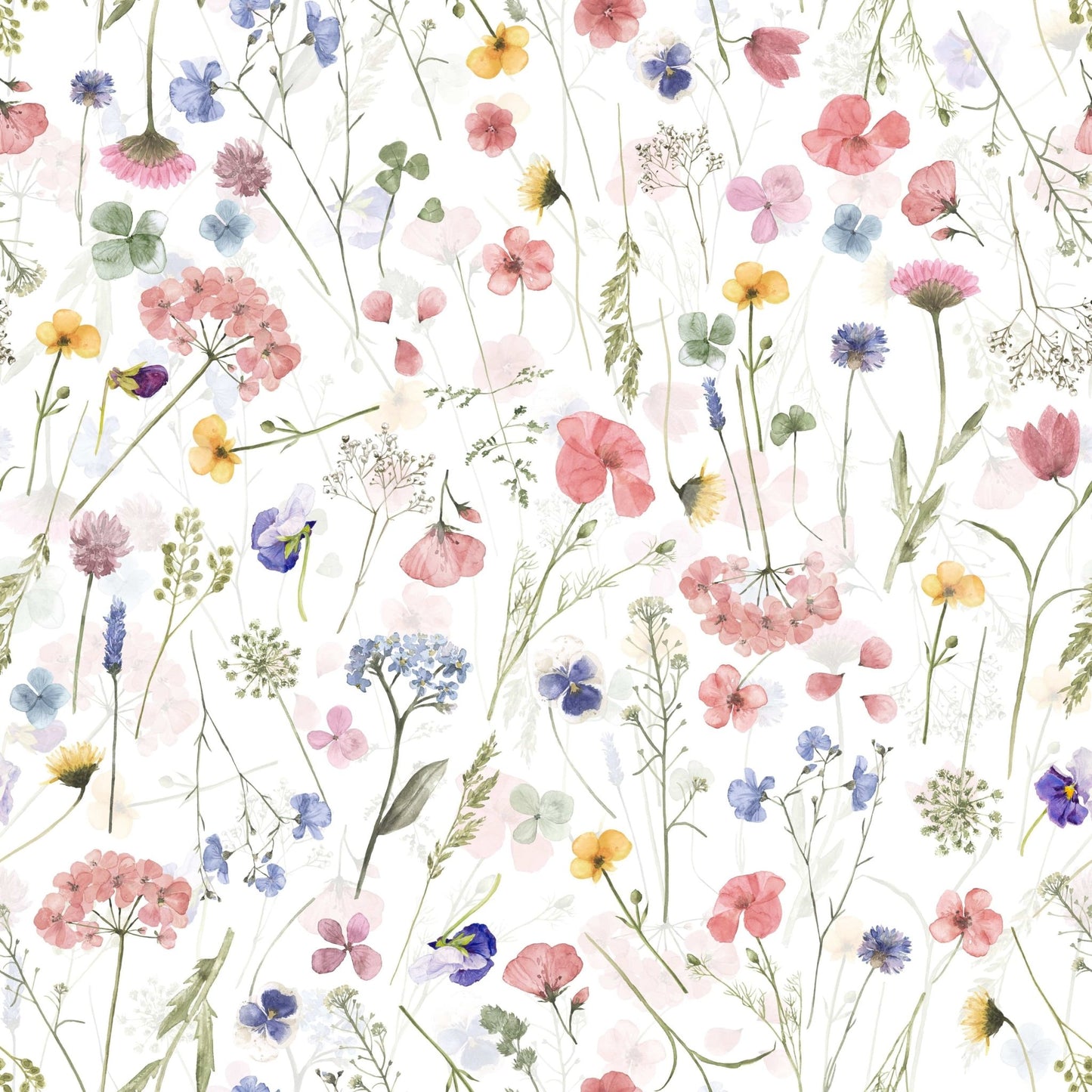 Meadow print with clover, the Wildflower Waltz mural.