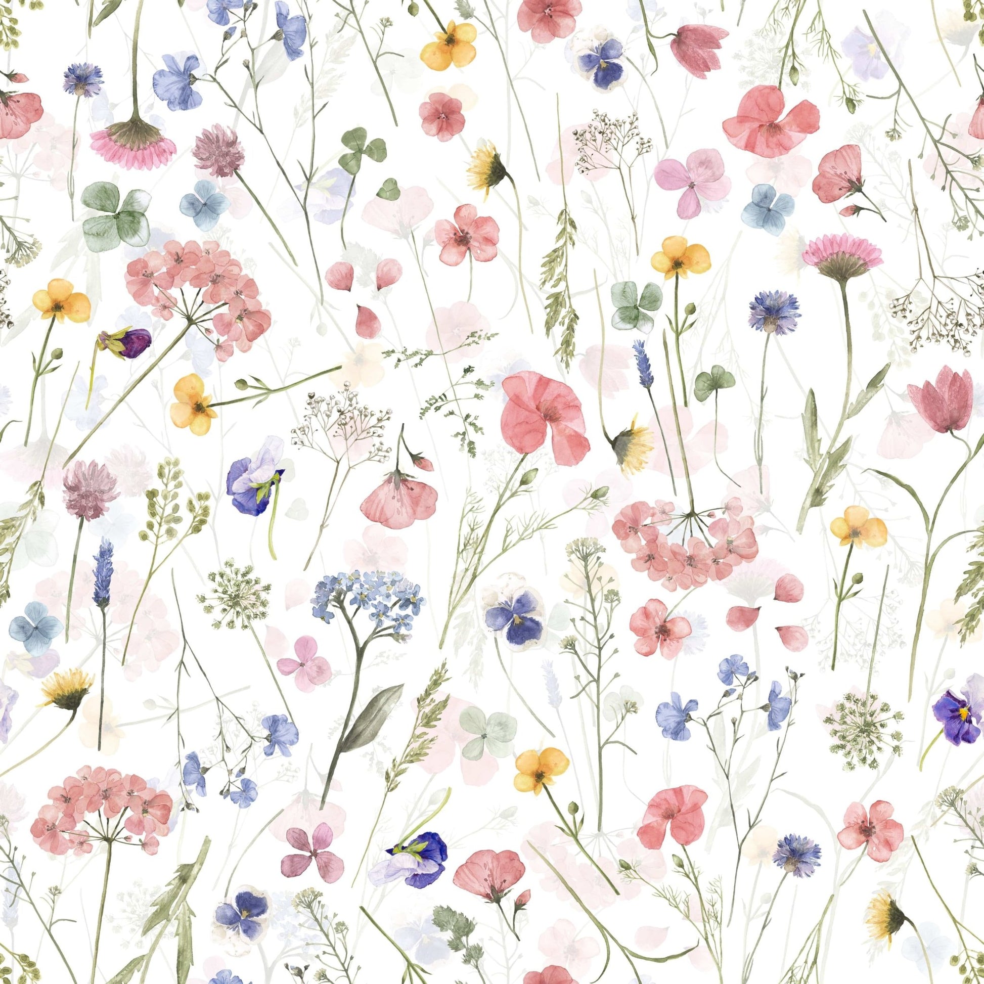 Meadow print with clover, the Wildflower Waltz mural.