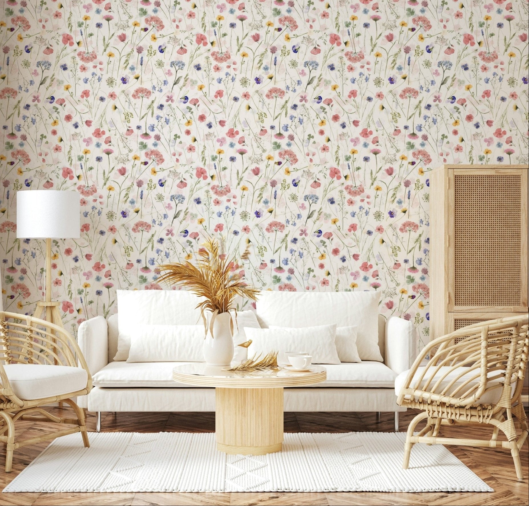 Serene watercolor blooms, Wildflower Waltz interior wallpaper., GD7186