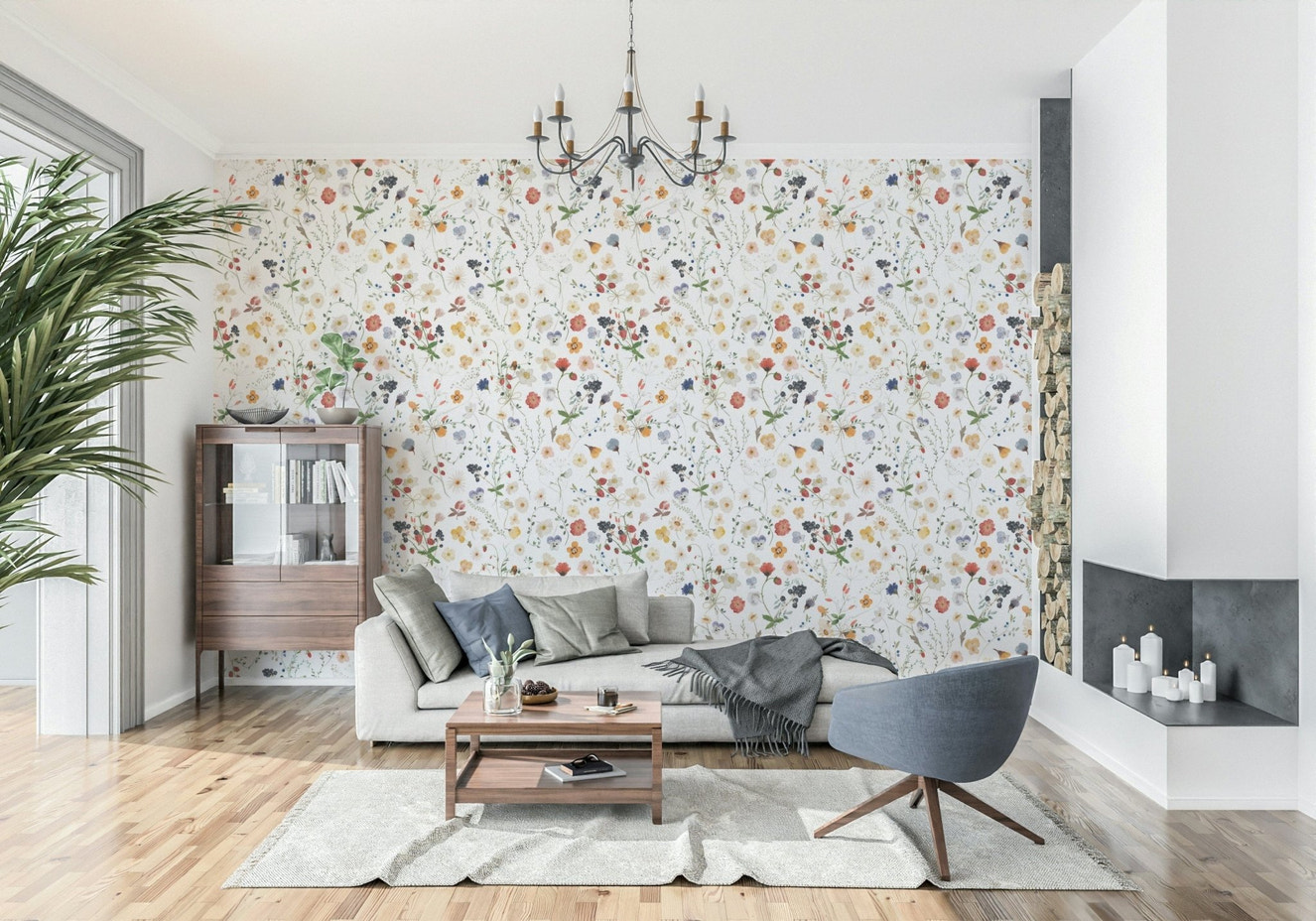 Elegant Wildflower Whimsy Meadow wall covering vibrant details.