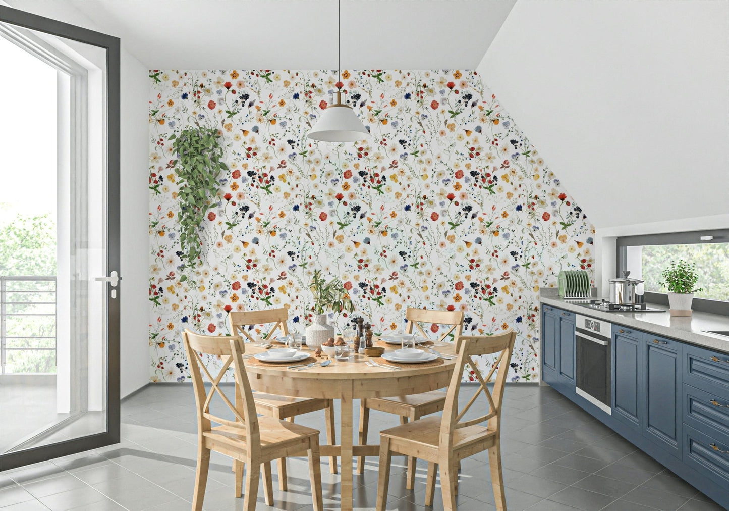Colorful blossoms Wildflower Whimsy Meadow peel stick  wall mural.