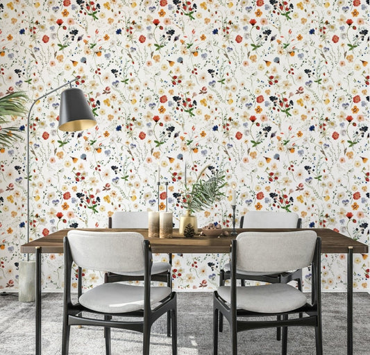 Artistic floral mural Wildflower Whimsy Meadow nature inspired.