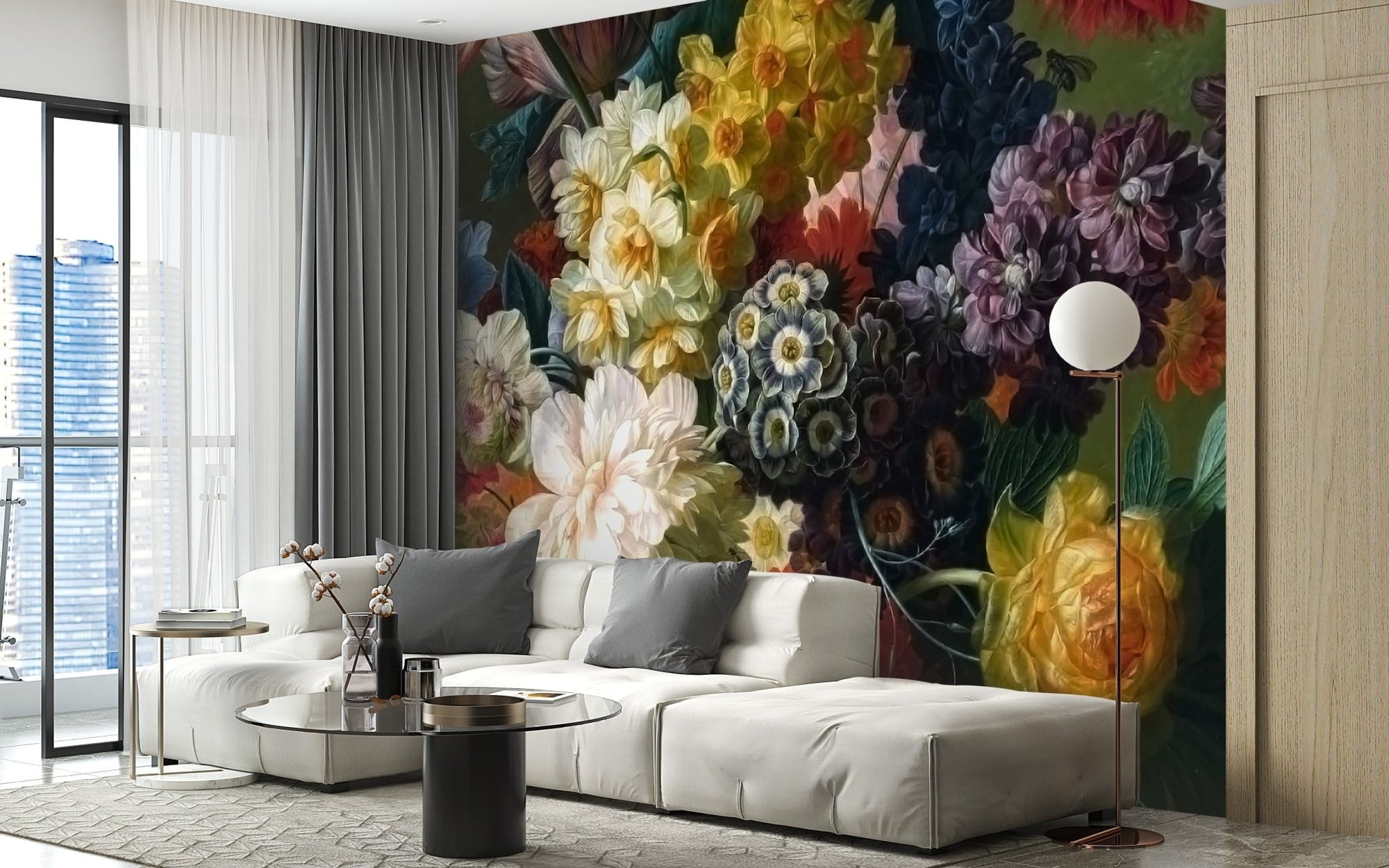 Dark floral wallpaper with bold blossoms  MB04
