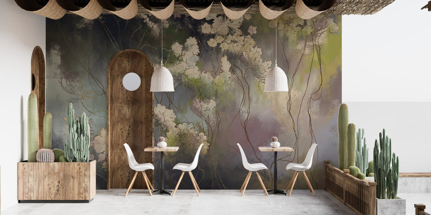 Artistic wildflower wall mural design