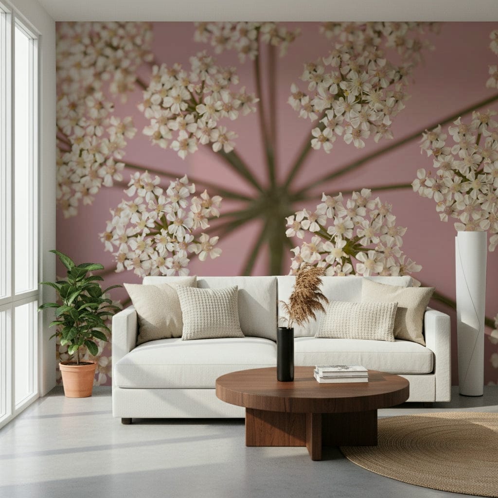 Elegant meadow flower wallpaper for a sophisticated lounge feature wall mural.