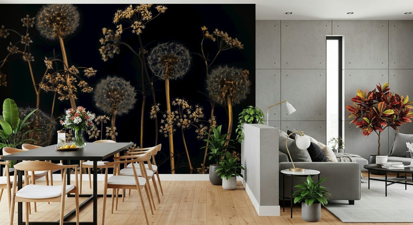 Dramatic Wildflower Wonderland wallpaper with tall, glowing stems.