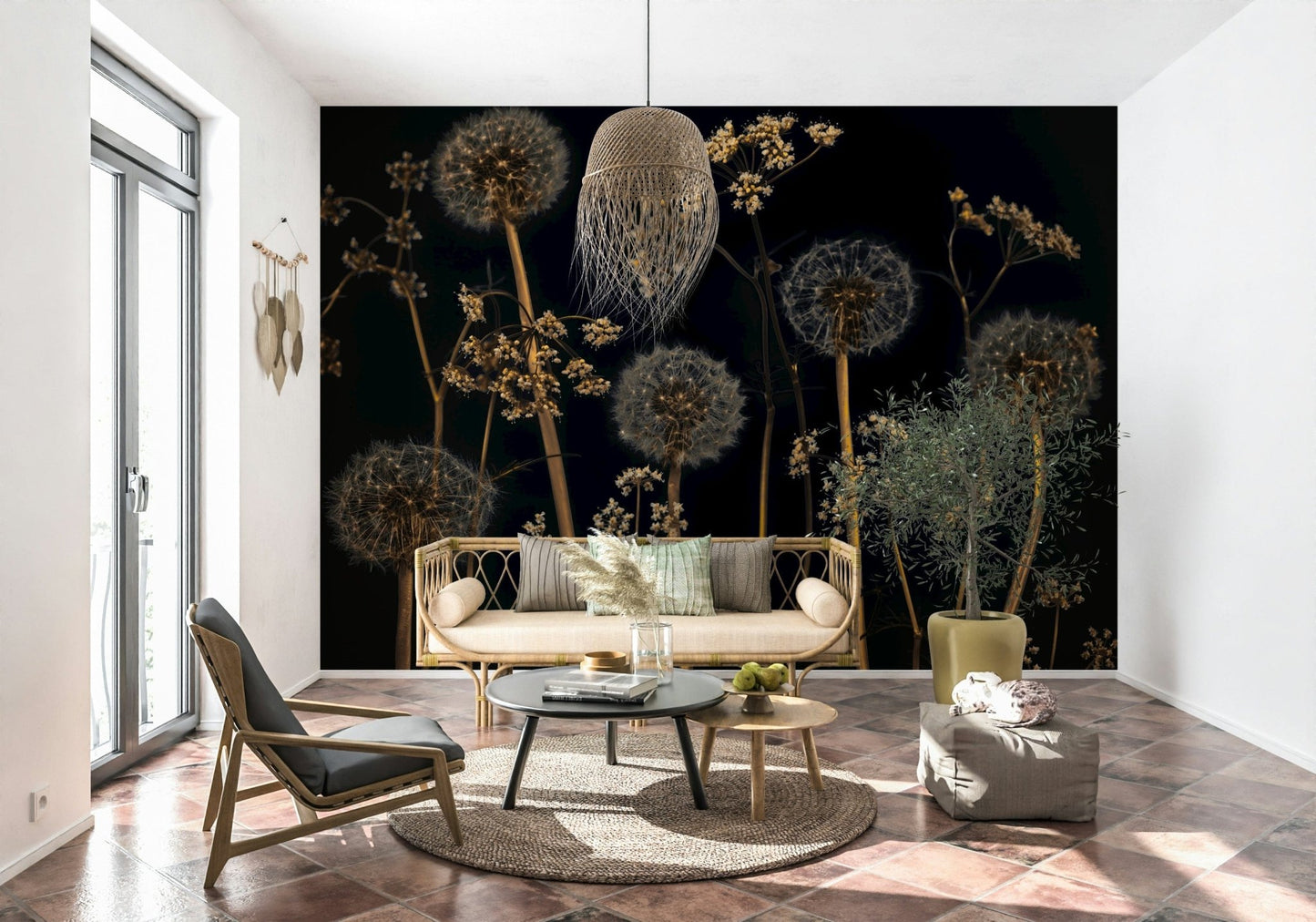 Ethereal Wildflower Wonderland mural showing wildflowers and stems.
