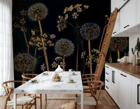 Dark academia floral design dandelion seed heads, wall decor.