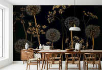 Wildflower Wonderland wall mural Delicate white umbel flowers and dandelions.
