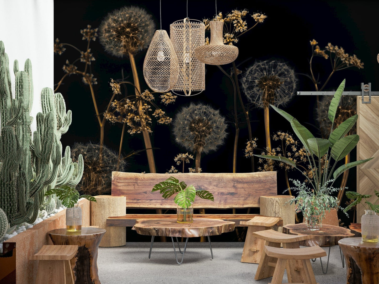 Moody artistic dandelion wallpaper with subtle golden glow.