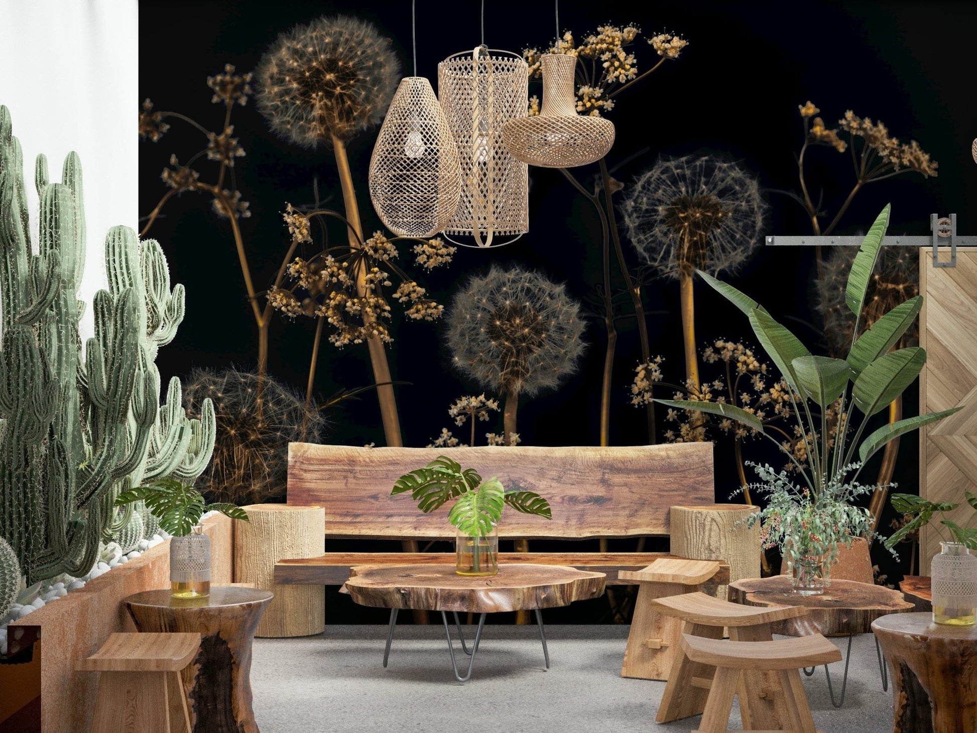 Moody artistic dandelion wallpaper with subtle golden glow.
