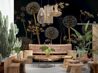 Moody artistic dandelion wallpaper with subtle golden glow.