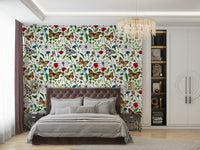 Butterfly-filled wildflower wallpaper design.

