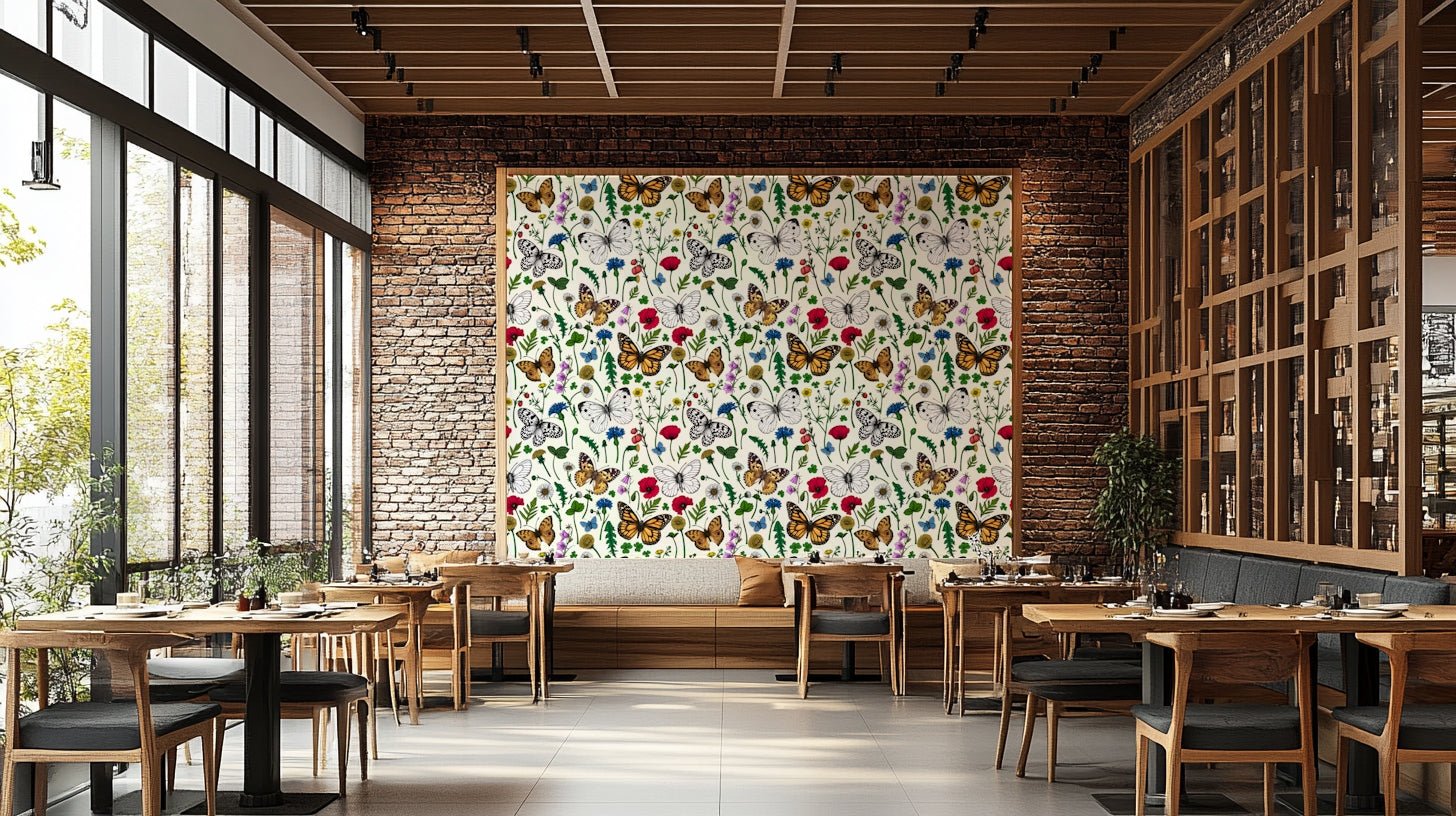 Wildflowers and colorful butterflies on walls., GD1833