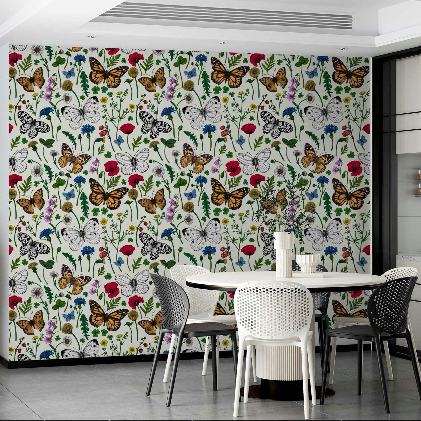 Vibrant wildflowers with butterflies wallpaper.

