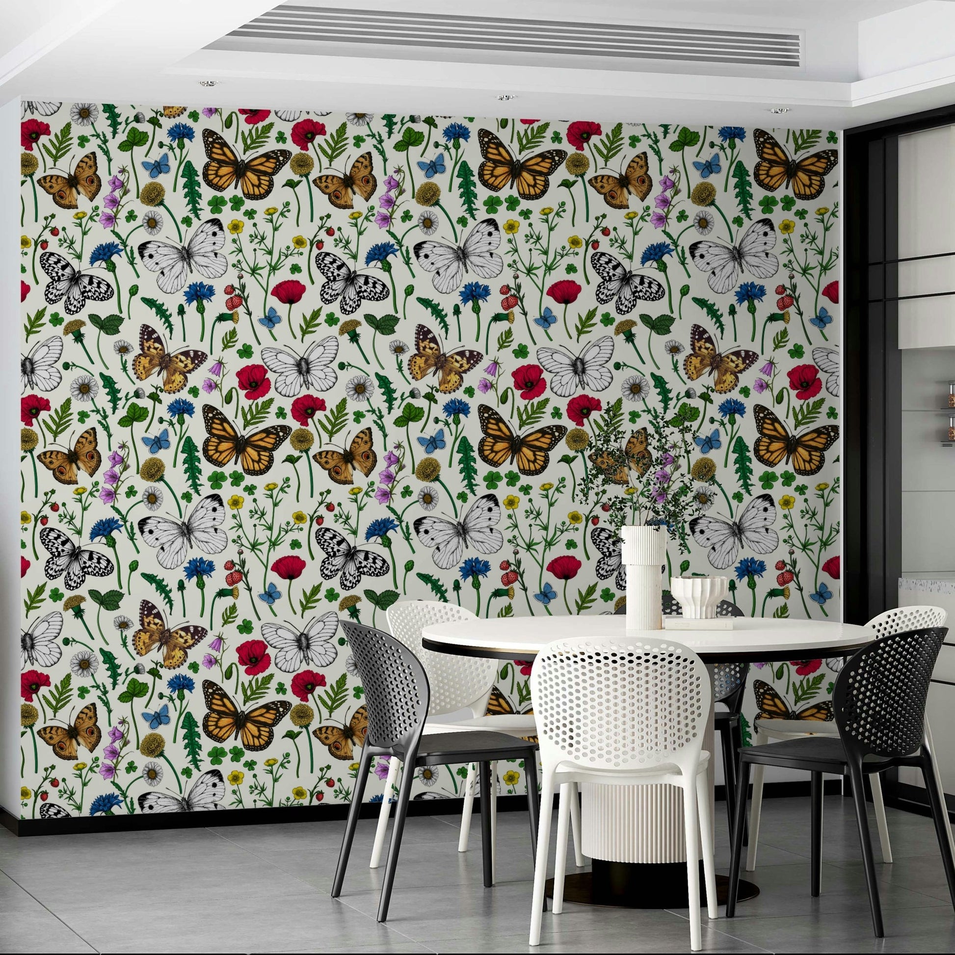 Vibrant wildflowers with butterflies wallpaper.

