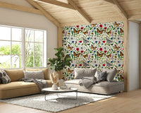 Nature-inspired wildflowers and butterflies wallpaper.

