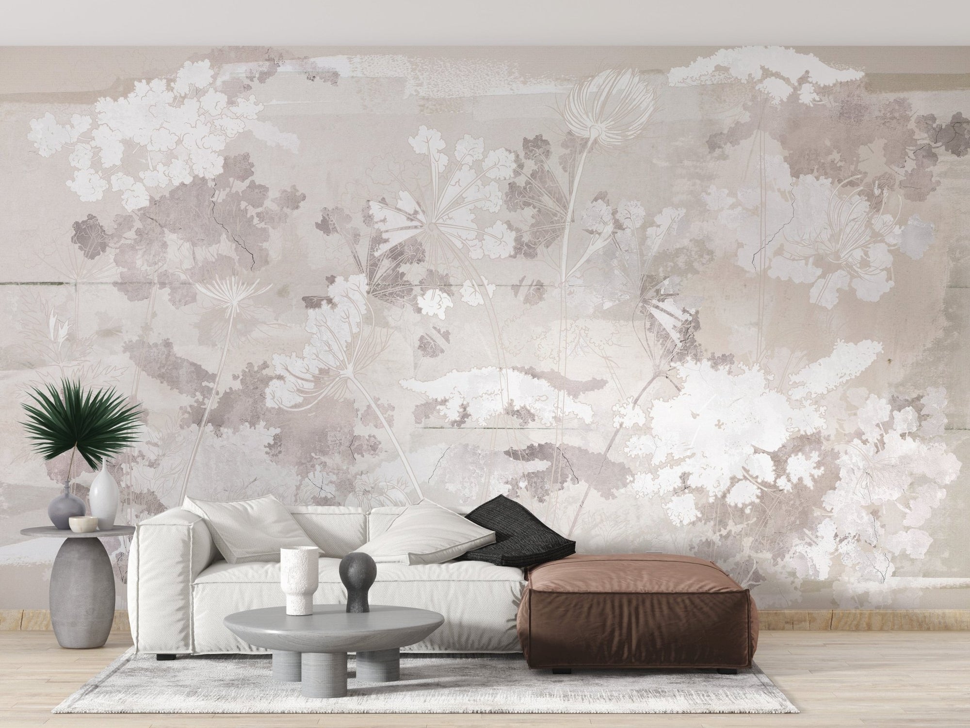 Beige floral peel-and-stick wall decor A881