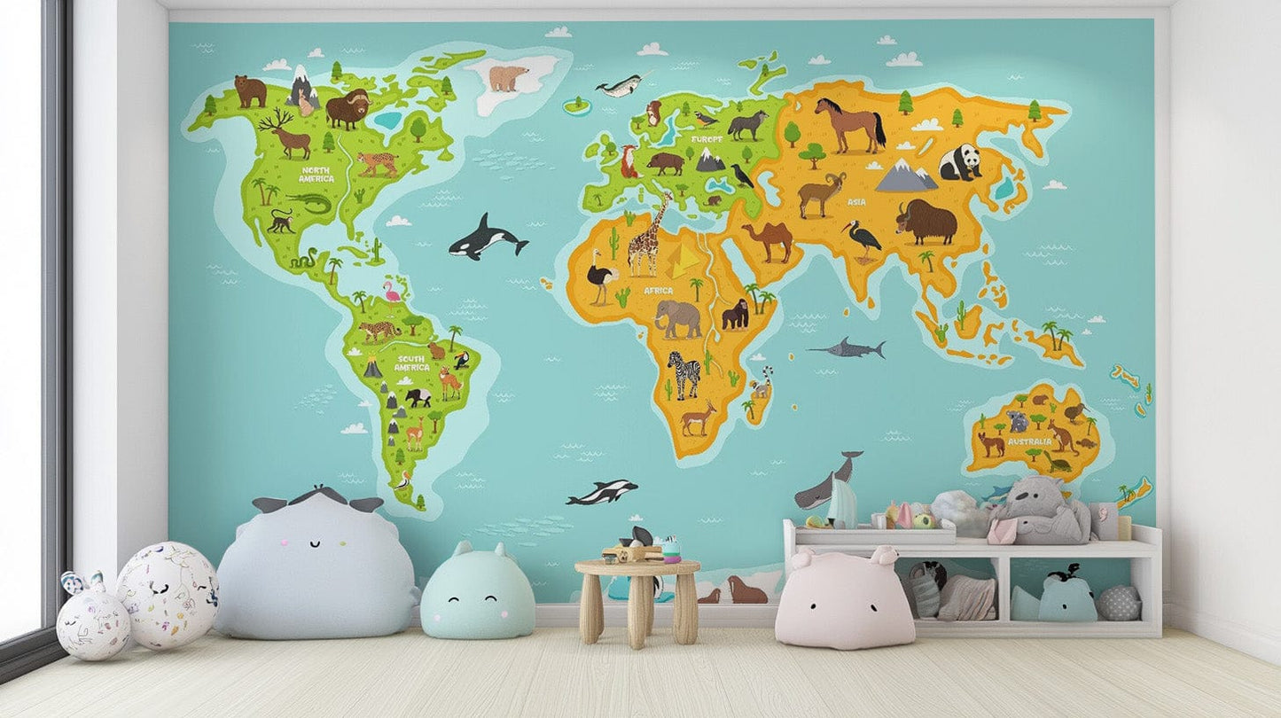 Animals of the World Map Wallpaper Design map-02
