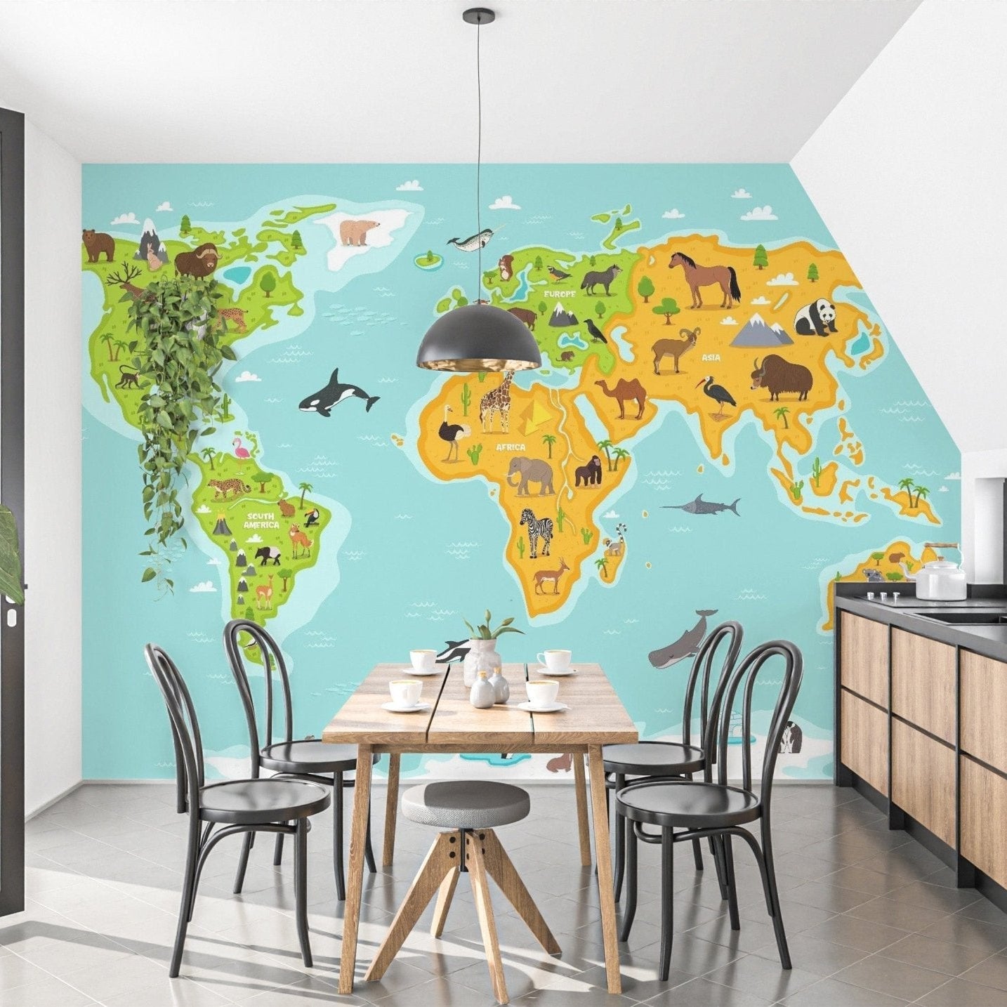 Wildlife Animals on Global Map Wall Mural map-02
