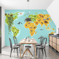 Wildlife Animals on Global Map Wall Mural map-02
