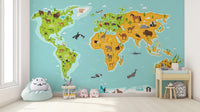 Wildlife-Themed World Map Wall Mural map-02
 