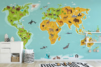 Wildlife Animals World Map Wallpaper - Giffywalls map-02