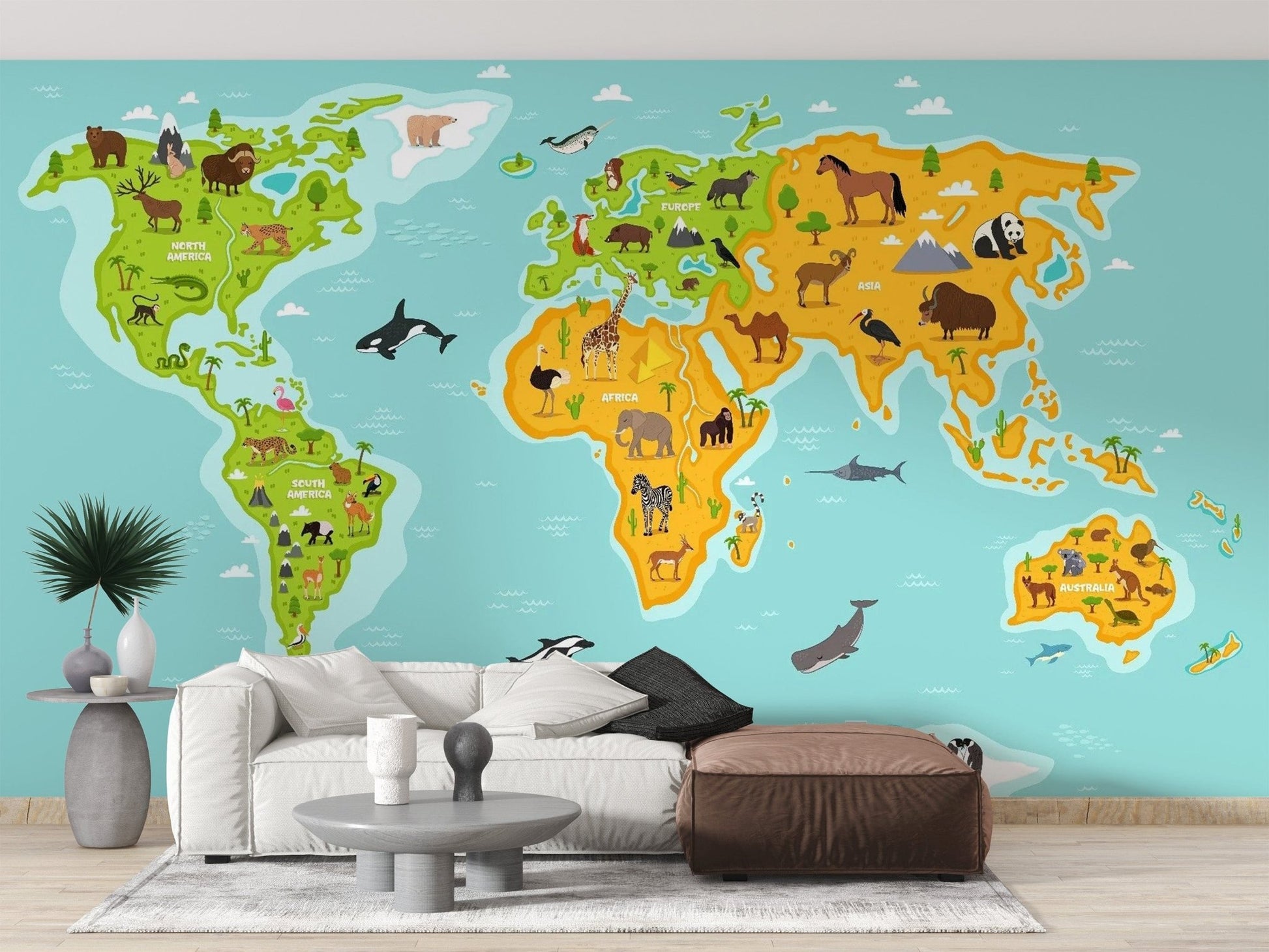 Creative Wildlife World Map Wallpaper map-02
