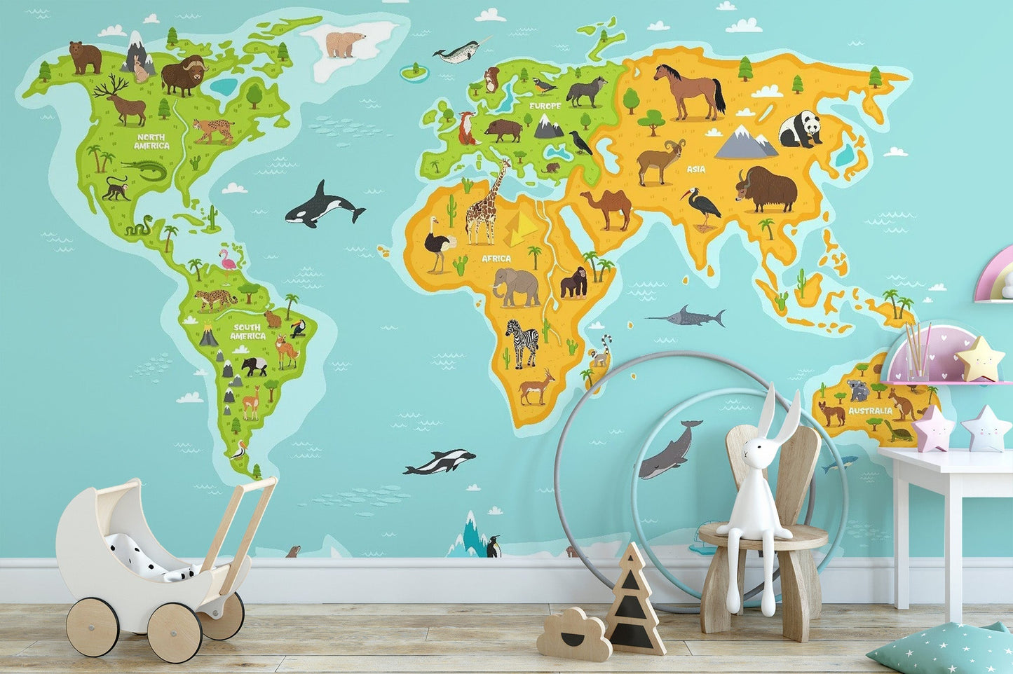 Wildlife Animals World Map Wallpaper - Giffywalls map-02