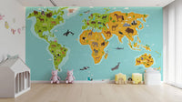 World Map with Wildlife Animals Wallpaper map-02
