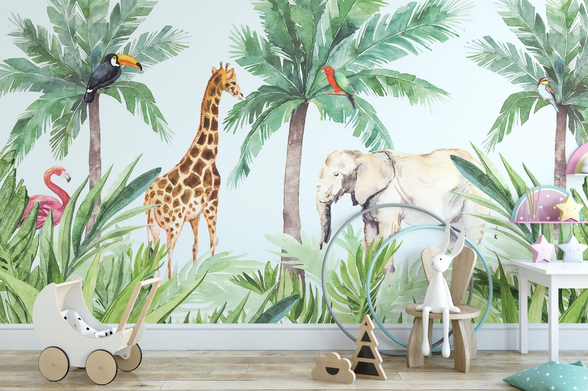 Watercolor Wildlife in Forest Wallpaper, A502