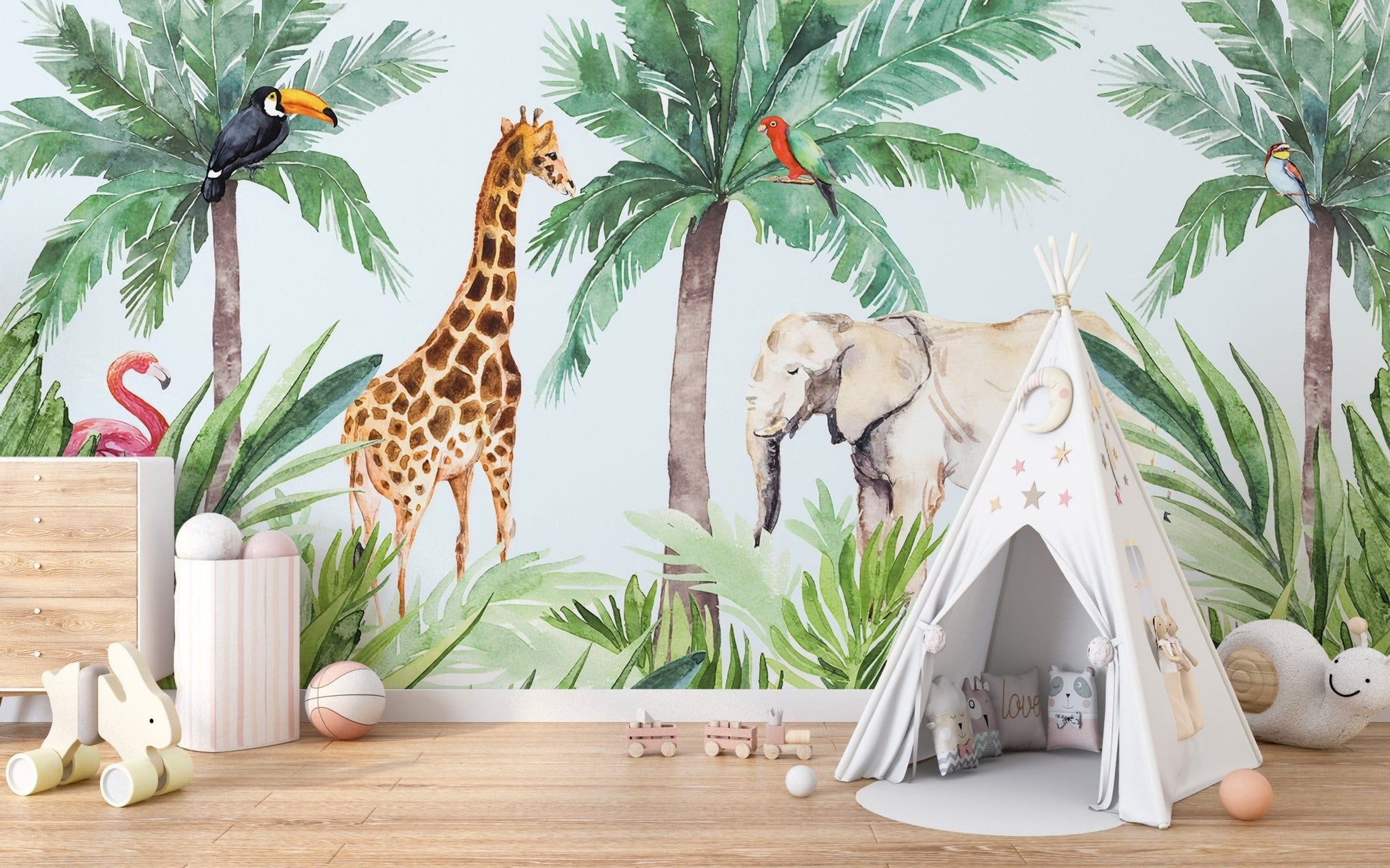 Vibrant Wildlife Serene Kids Room Wallpaper Mural - Giffywalls, A502