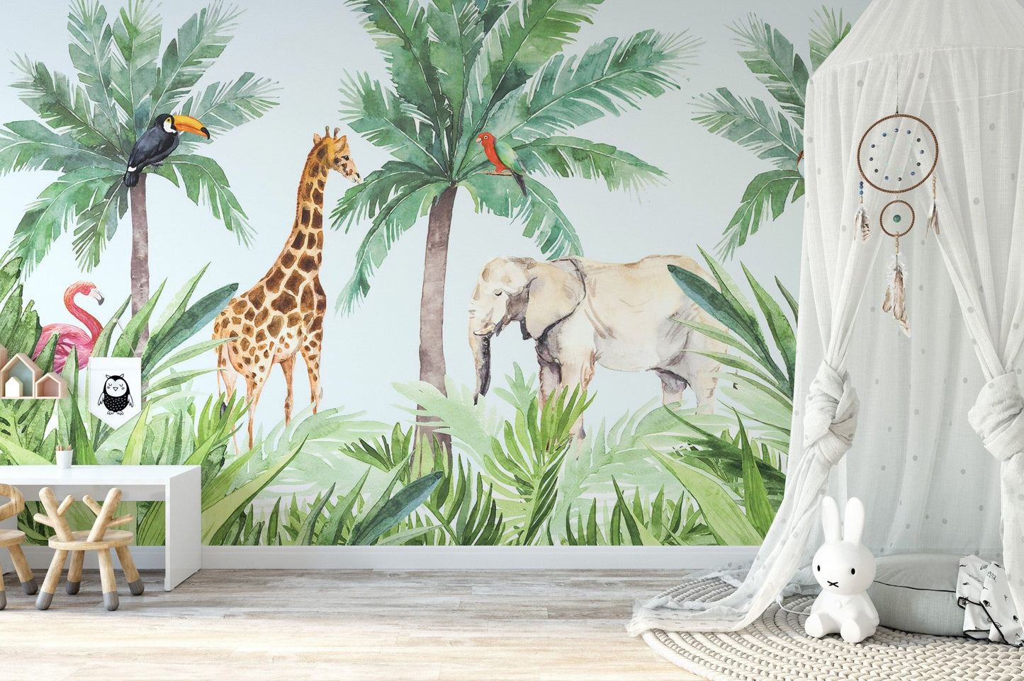 Vibrant Wildlife Serene Kids Room Wallpaper Mural - Giffywalls, A502