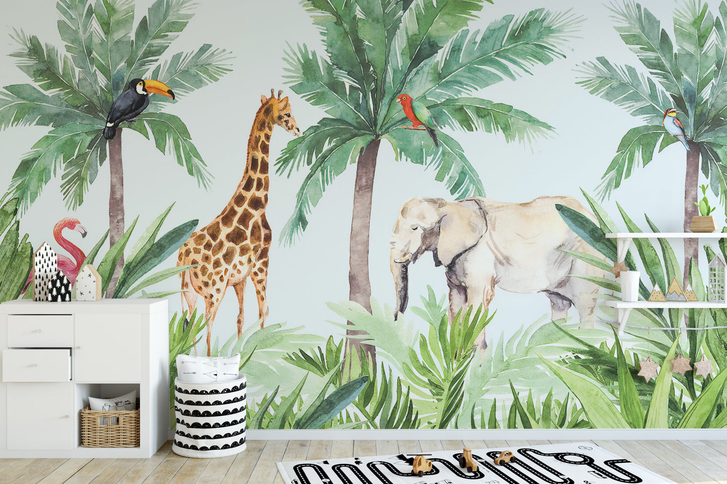 Watercolor Jungle Wildlife Animals Wallpaper
