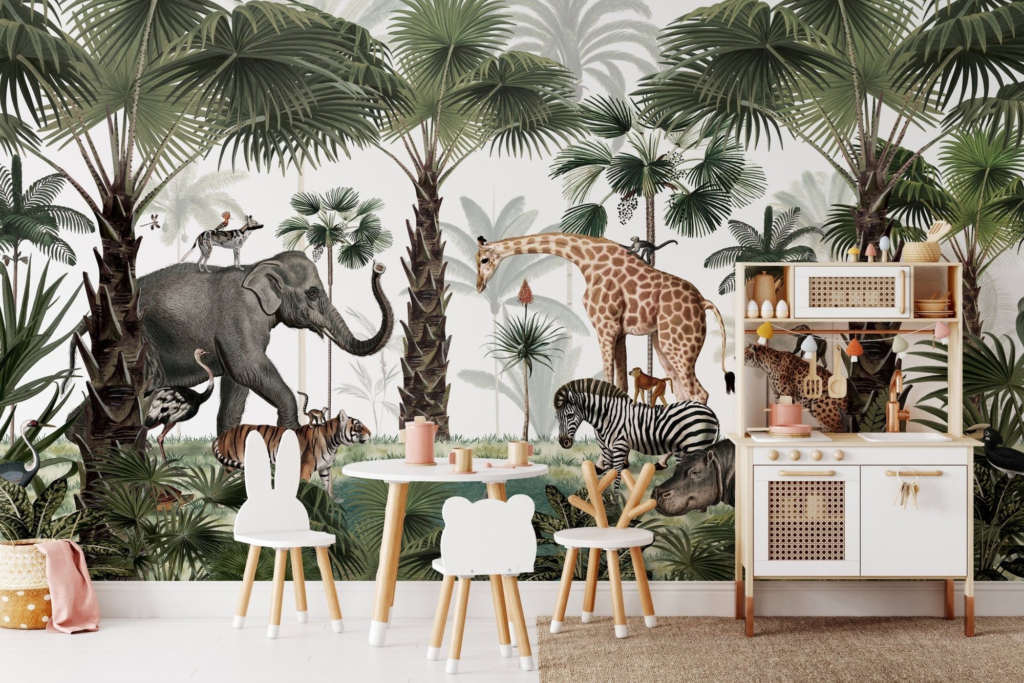 Animal kingdom wallpaper mural showcasing jungle wildlife KB03